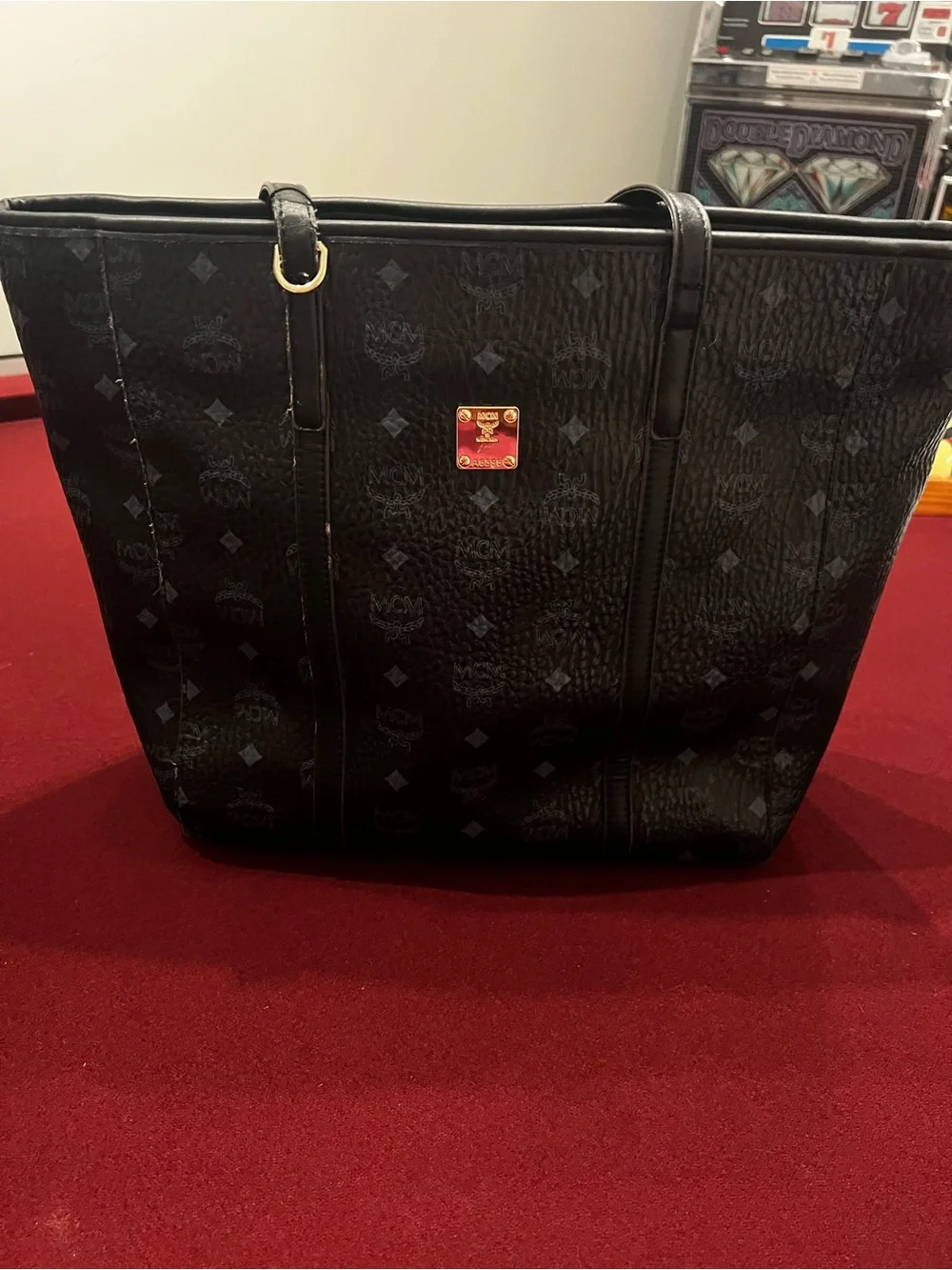 MCM Toni Top-Zip Shopper Medium Black Visetos Monogram Tote Bag